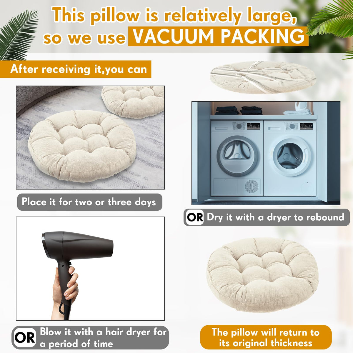 4 Pcs Beige Large Floor Pillow Cushion (Round 22 x 22 / Beige)