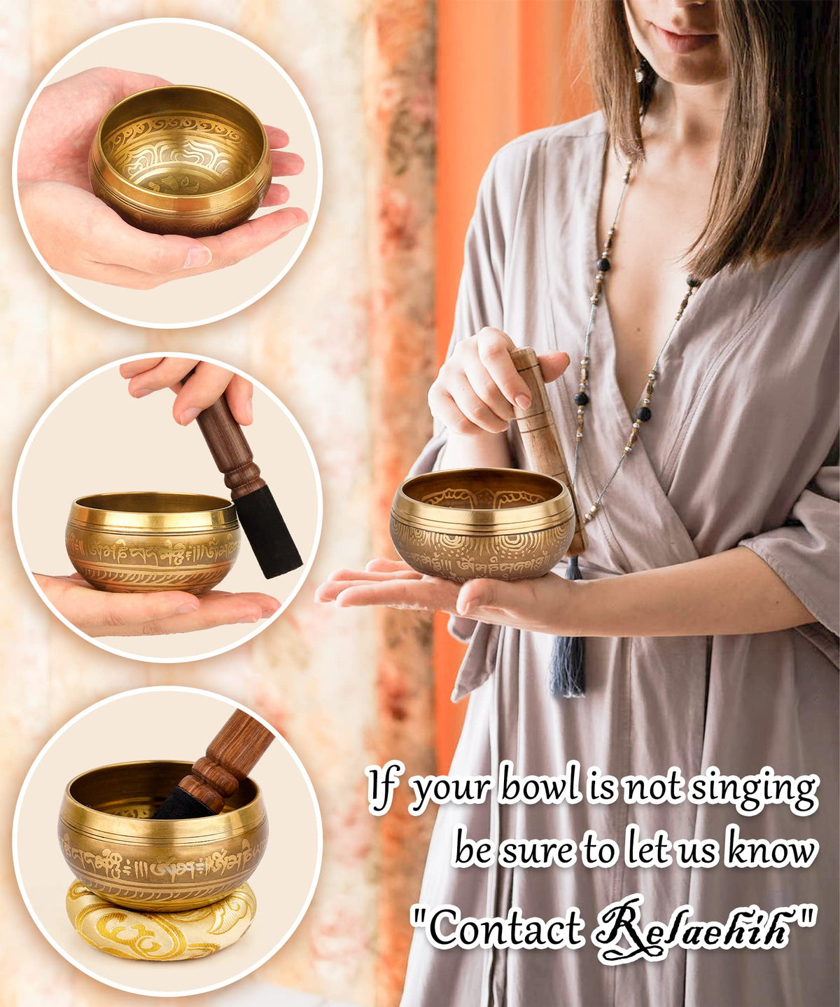 2 Pack Tibetan Singing Bowls Set (Yellow / 3.15 + 4 inch)
