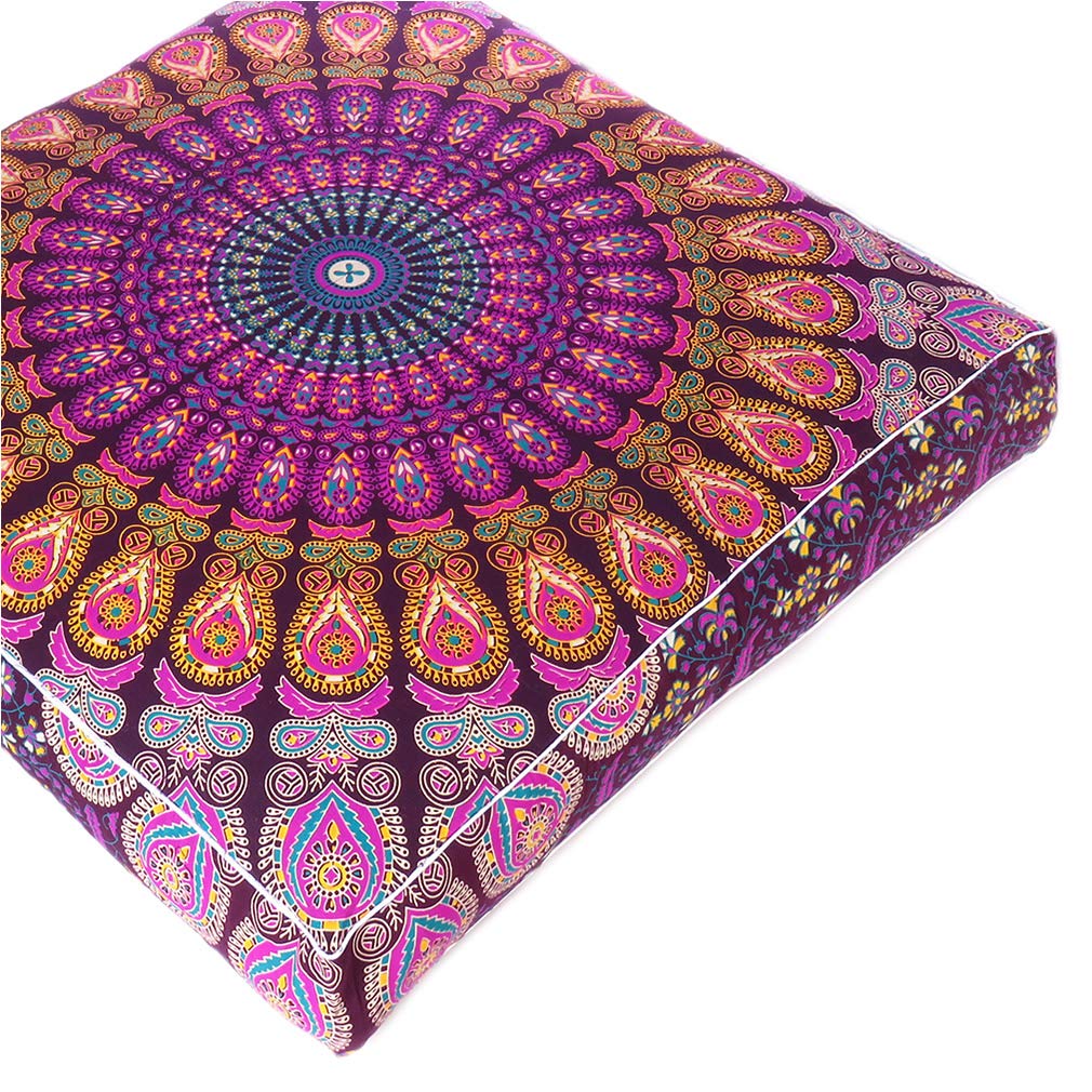 Mandala Floor Pillow Cover Meditation Cushion Seating Throw Hippie Round Colorful Decorative Bohemian Indian Pouf Ottoman Handmade Cover ONLY (35" x 35" (Pack of 1) / Purple 2)