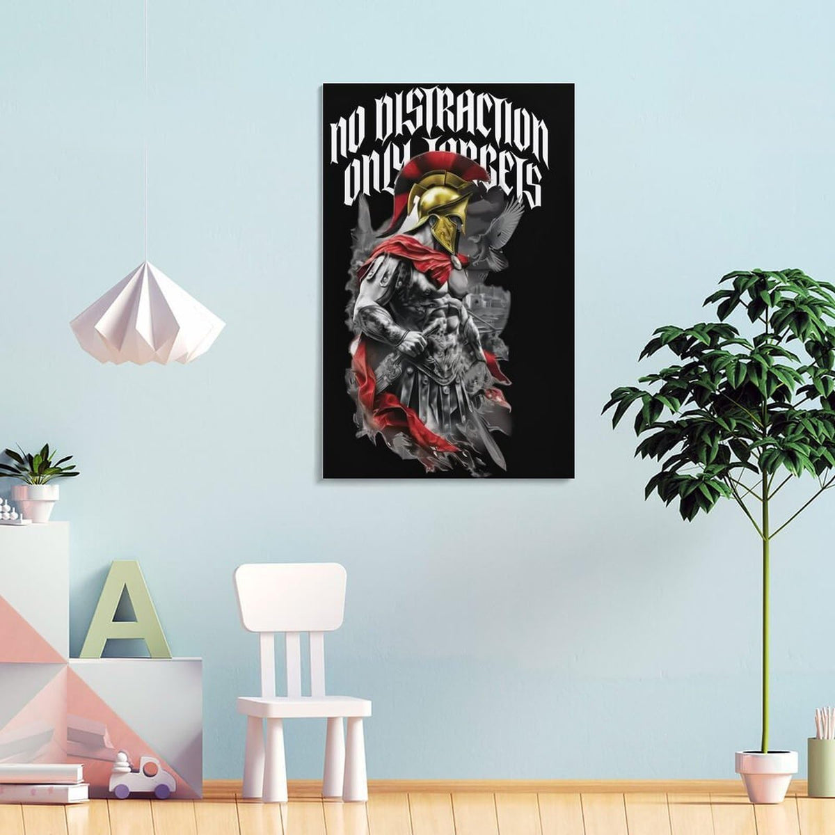 No Distraction Only Targets Spartan Warrior Canvas Printing Wall Art Prints Wall Decor Posters Black Red Gothic Motivational Bedroom Living Room Office Gym Decor 20x30inch (style-30 / 20x30inch(50x75cm) Frame)
