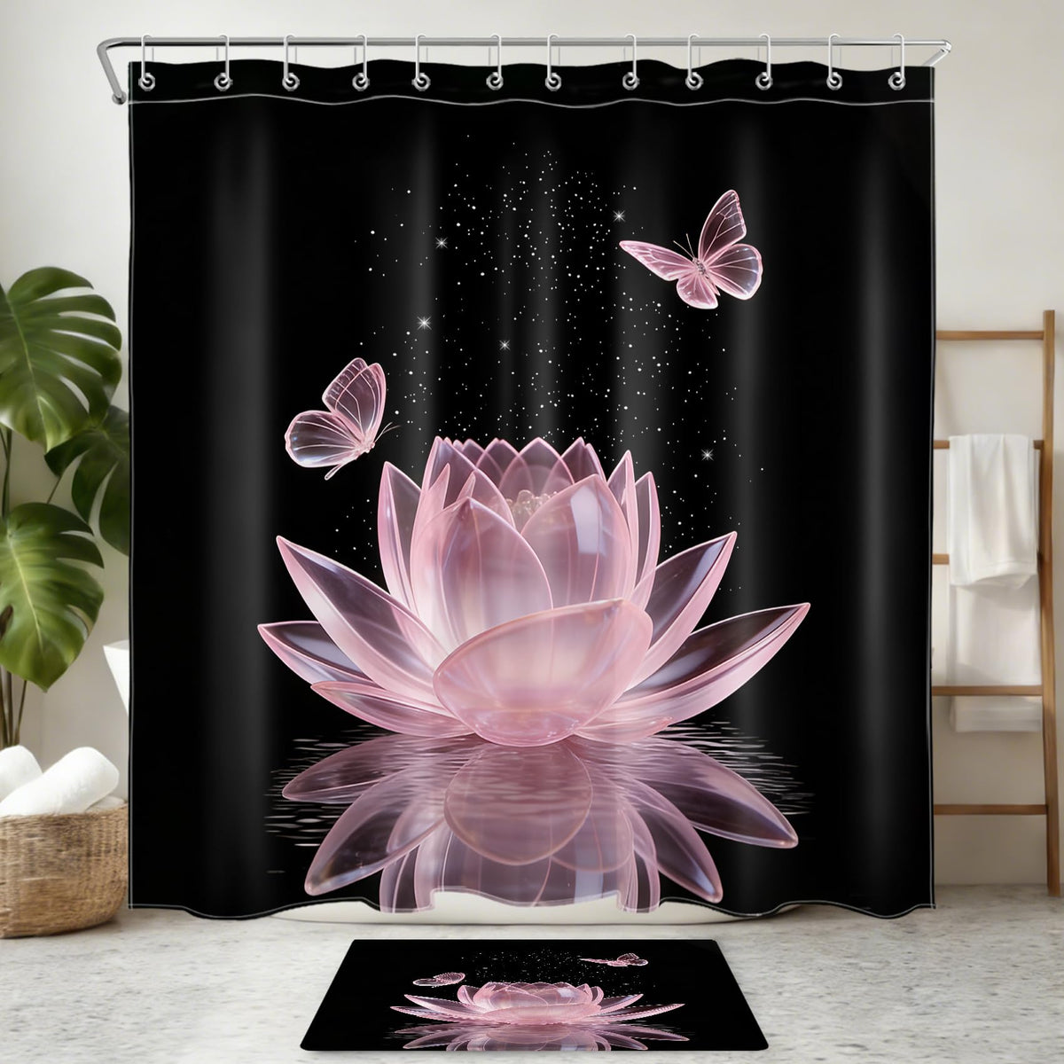 Pink Water Lily Shower Curtain for Bathroom (Pink / 70"W x 70"L (Pack of 2))