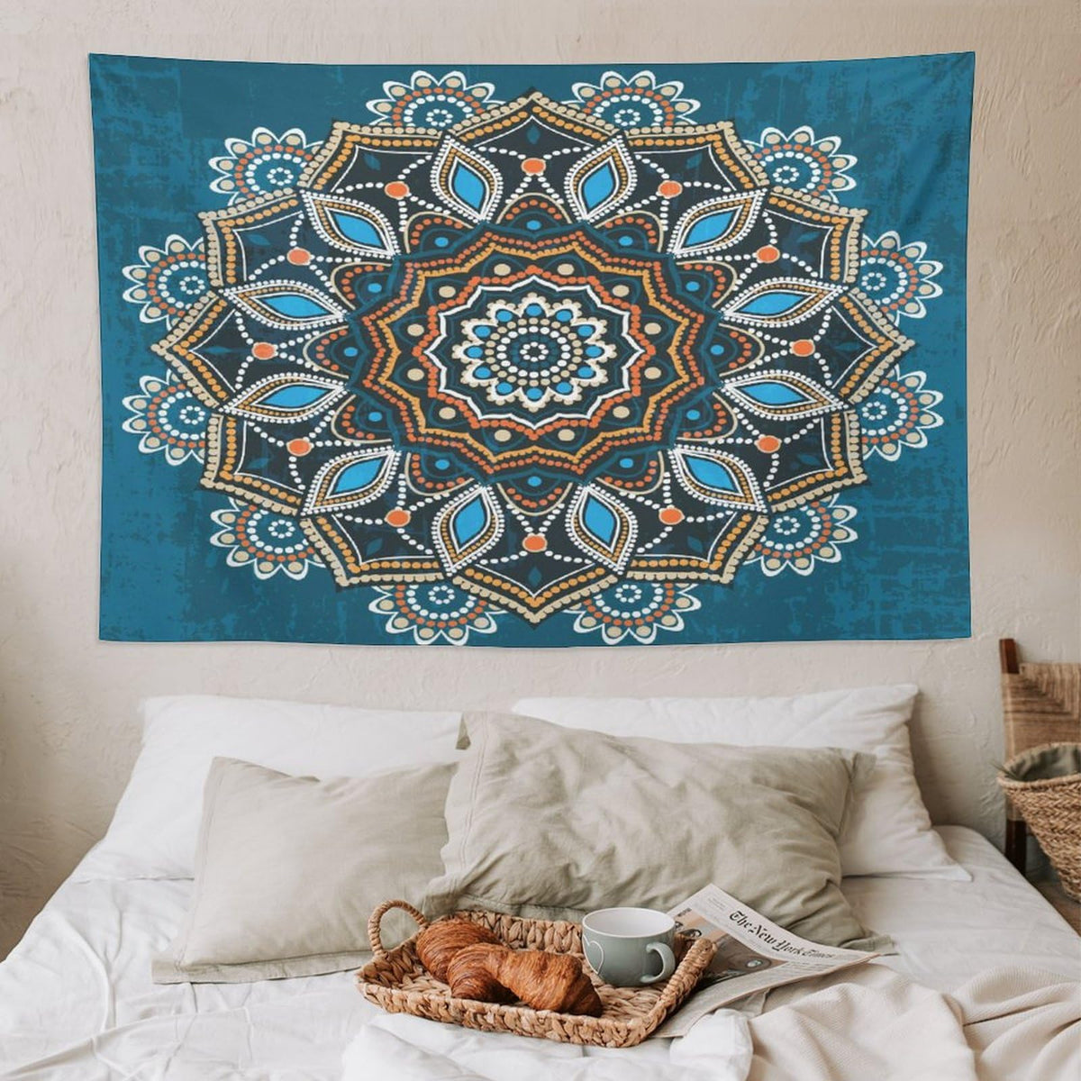 Ornamental Mandala Tapestry Wall Hanging Indian Hippie Bohemian Art Floral Texture Pattern Tapestries Home Decor for Kitchen Farmhouse Living Room Bedroom Dorm 60"x90" (60"L x 90"W / Mandala-6)