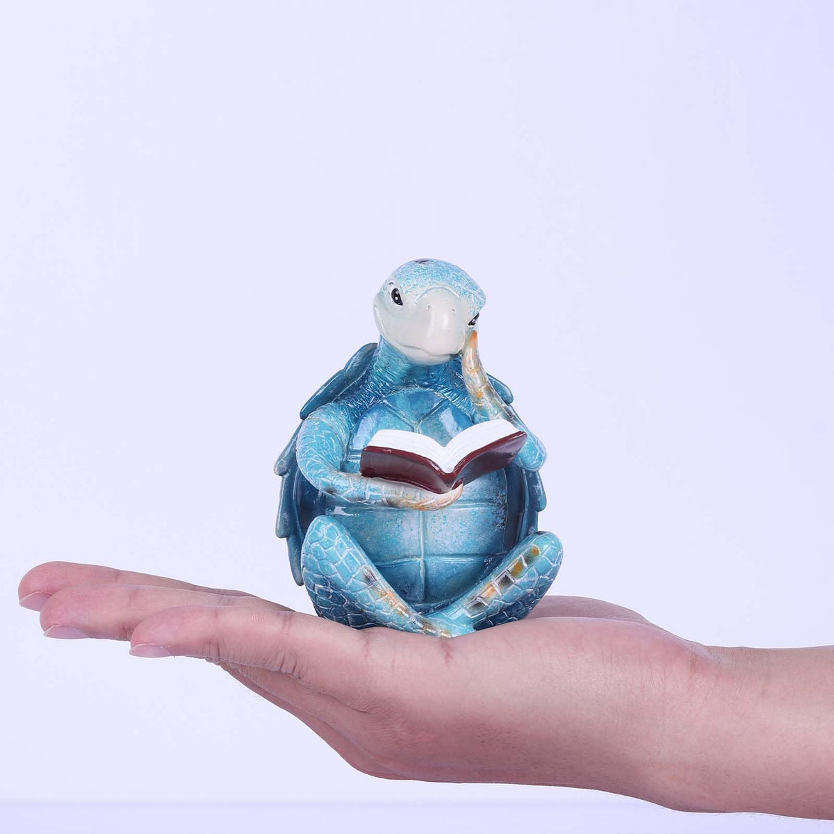 Resin Reading Sea Turtle Figurine (Navy Blue)