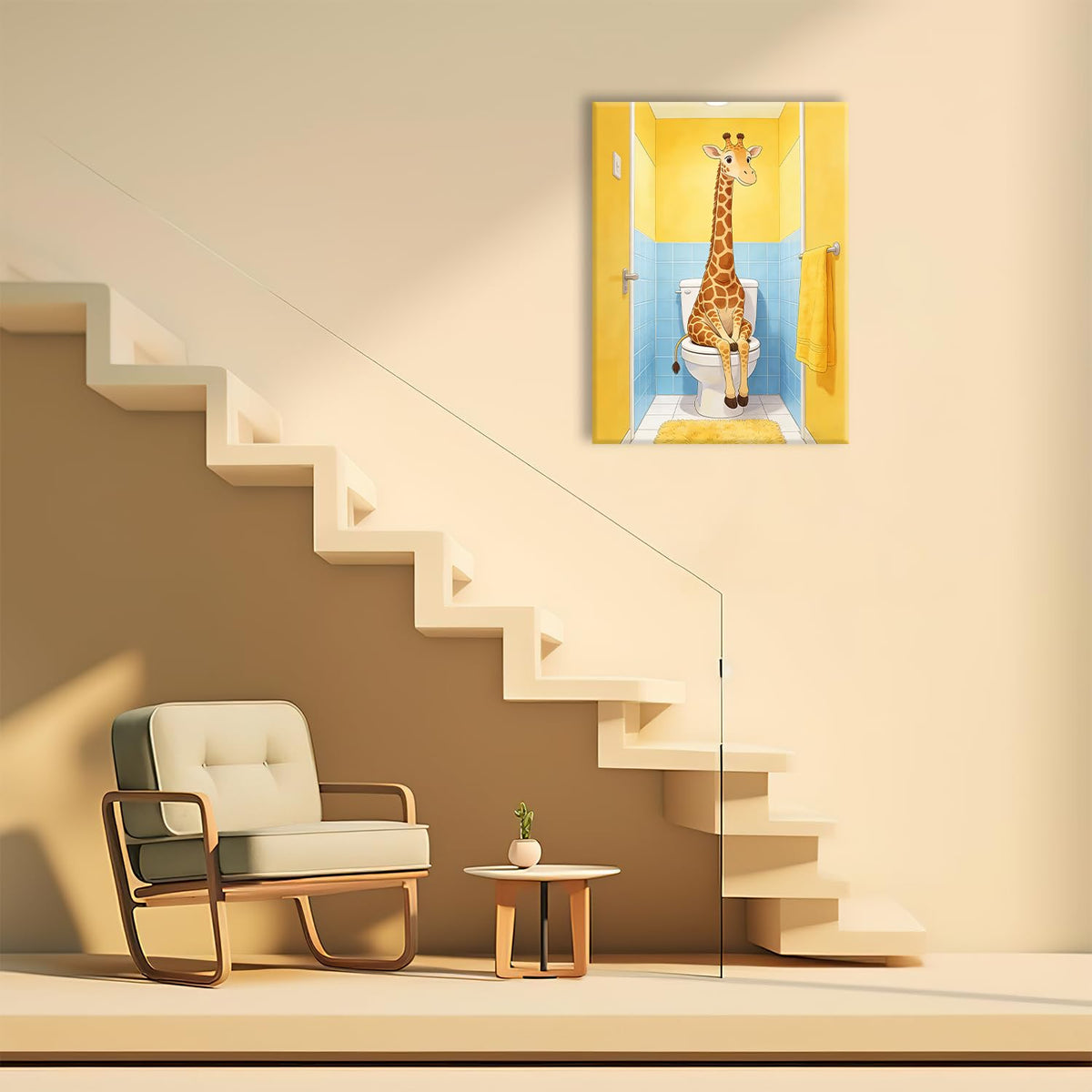 Bathroom Giraffe Canvas Wall Art Funny Toilet Print Framed ArtWork 16"x24" (Funny Giraffe / 24"L x 16"W)