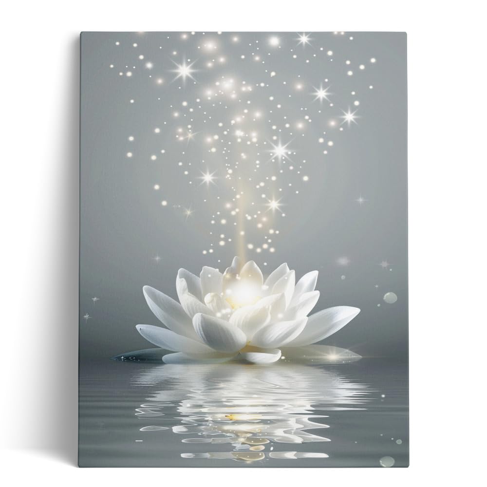Framed White Lotus Flower Wall Art for Living Room (24"L x 16"W / Lotus03)