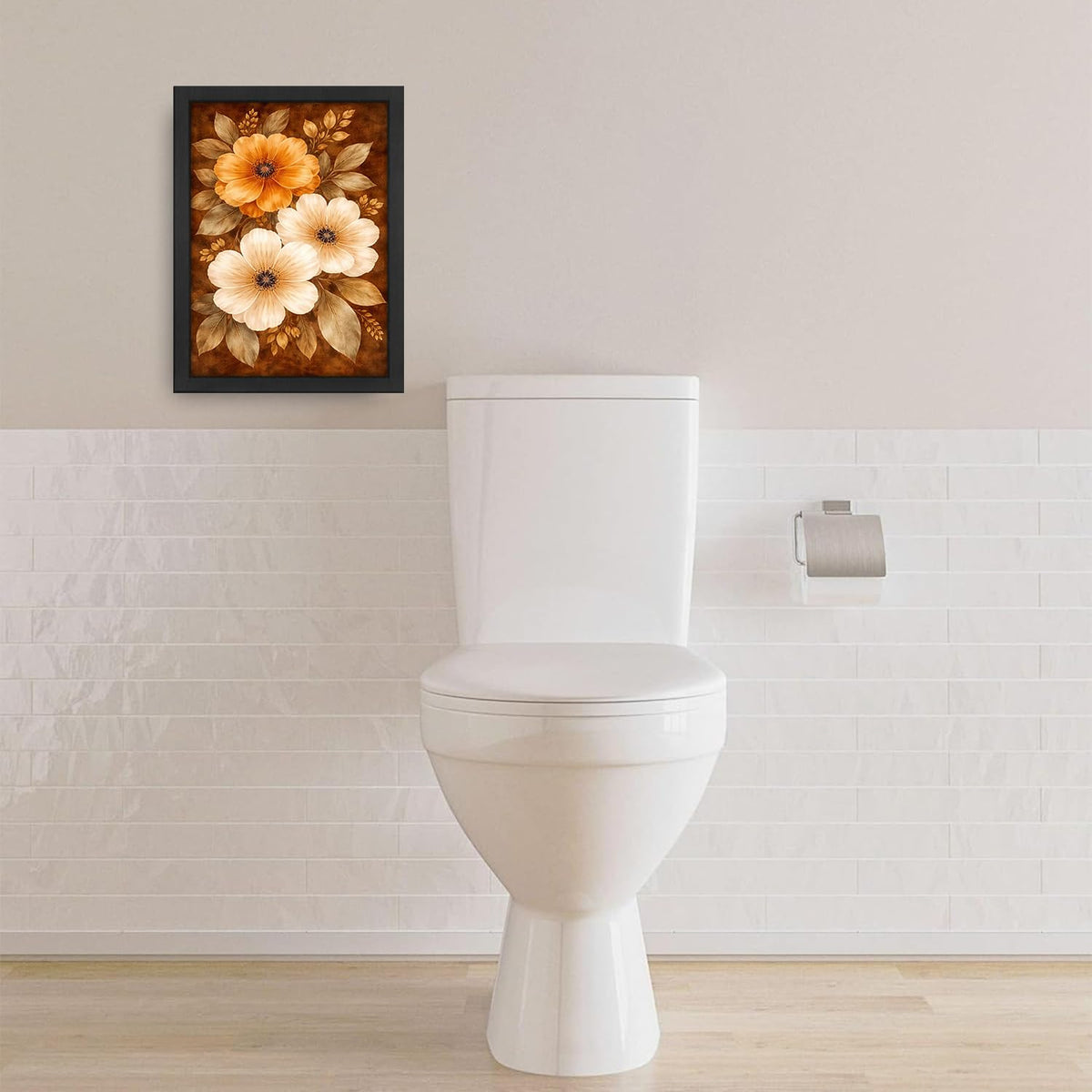 Boho Floral Wall Art Mid Century Modern Flower Canvas Wall Decor Bohemian Pictures Paintings Prints Artwork Framed Decorations For Bathroom Bedroom Living Room Office Gifts 12" x 16" (Flower / 16"L x 12"W)