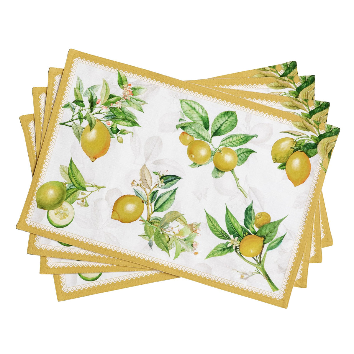 Placemats Set of 4 Reusable 100% Cotton (031 - Limoncello / 13" X 19" (Pack of 4))