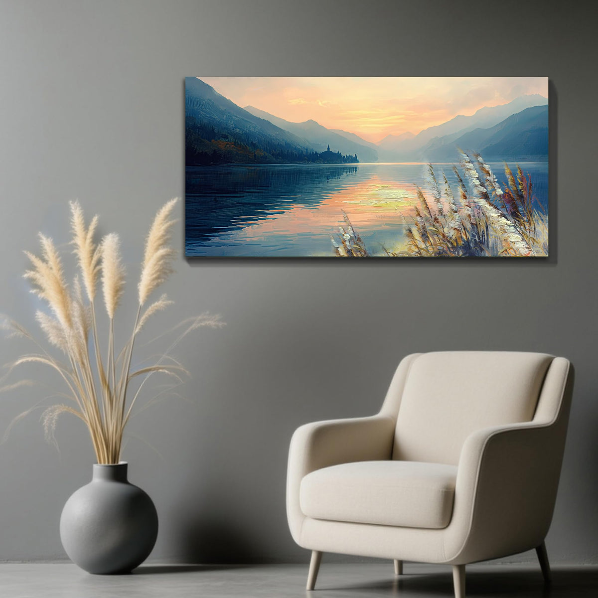 Canvas Wall Art for Living Room Wall Decor for Bedroom 48"x24" (blue lake / 48"L x 24"W)