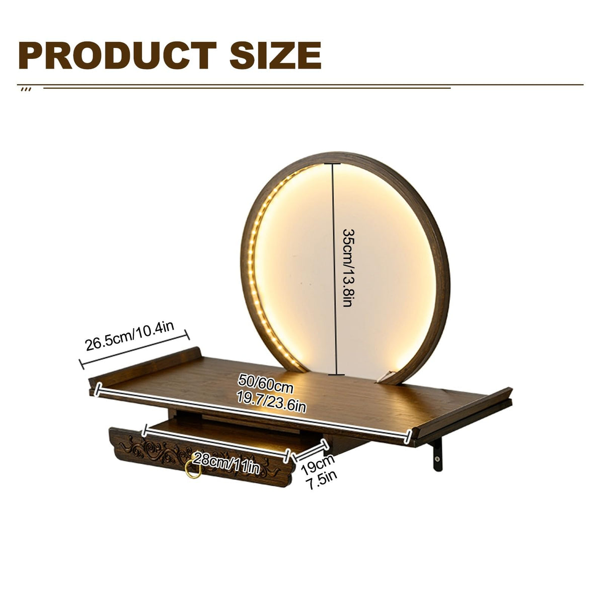Wall Mounted Personal Shrine Altar Table (Brown / 50cm/19.7in)
