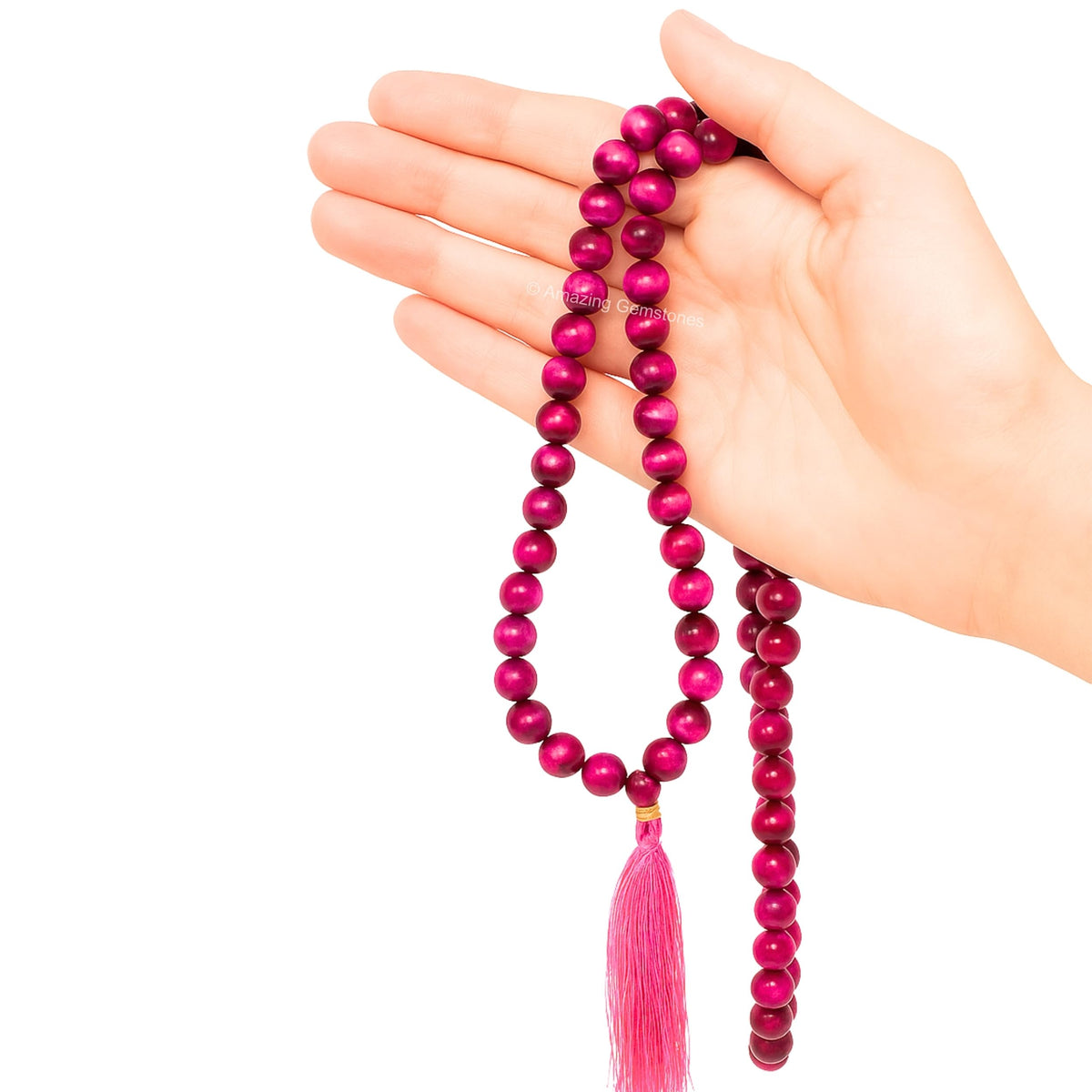 Pink Tiger Cats Eye Buddhist Prayer Beads Japa Mala with 108 Meditation Beads (Without Knots / Pink Tiger Cats Eye)