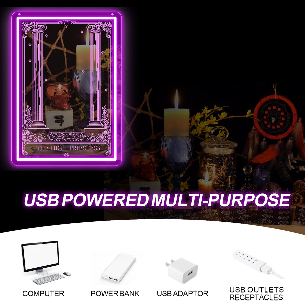 High Priestess Mirror Neon Sign for Tarot Reading Room (Priestess Mirror)