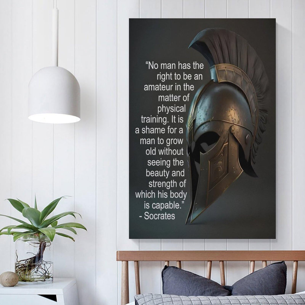 Socrates Physical Training Quote Spartan Helmet Canvas Printing Wall Art Prints Wall Decor Posters Motivational Gym Philosophy Modern Minimalist Living Room Bedroom Office 20x30inch (style-25 / 20x30inch(50x75cm) Unframe)