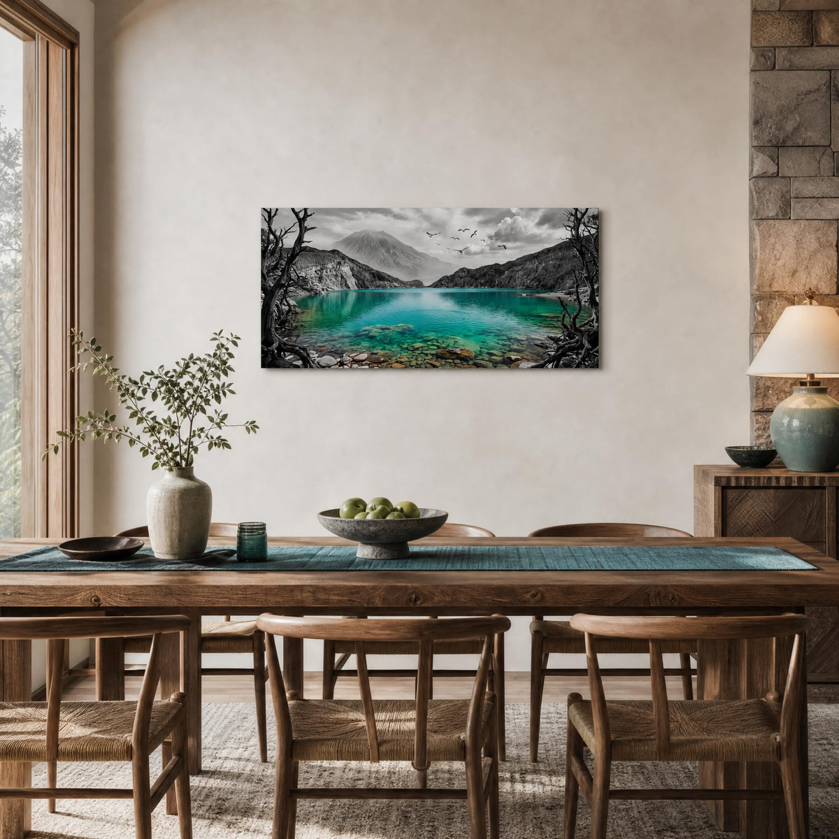Black and White Mountain Canvas Wall Art Colorful Tropical Floral Lake Landscape Painting Flat Print Gallery Wrapped Artwork for Living Room Bedroom Bathroom Decor (Mysterious / Black Mountain Lake 19 / 40"L x 20"W)