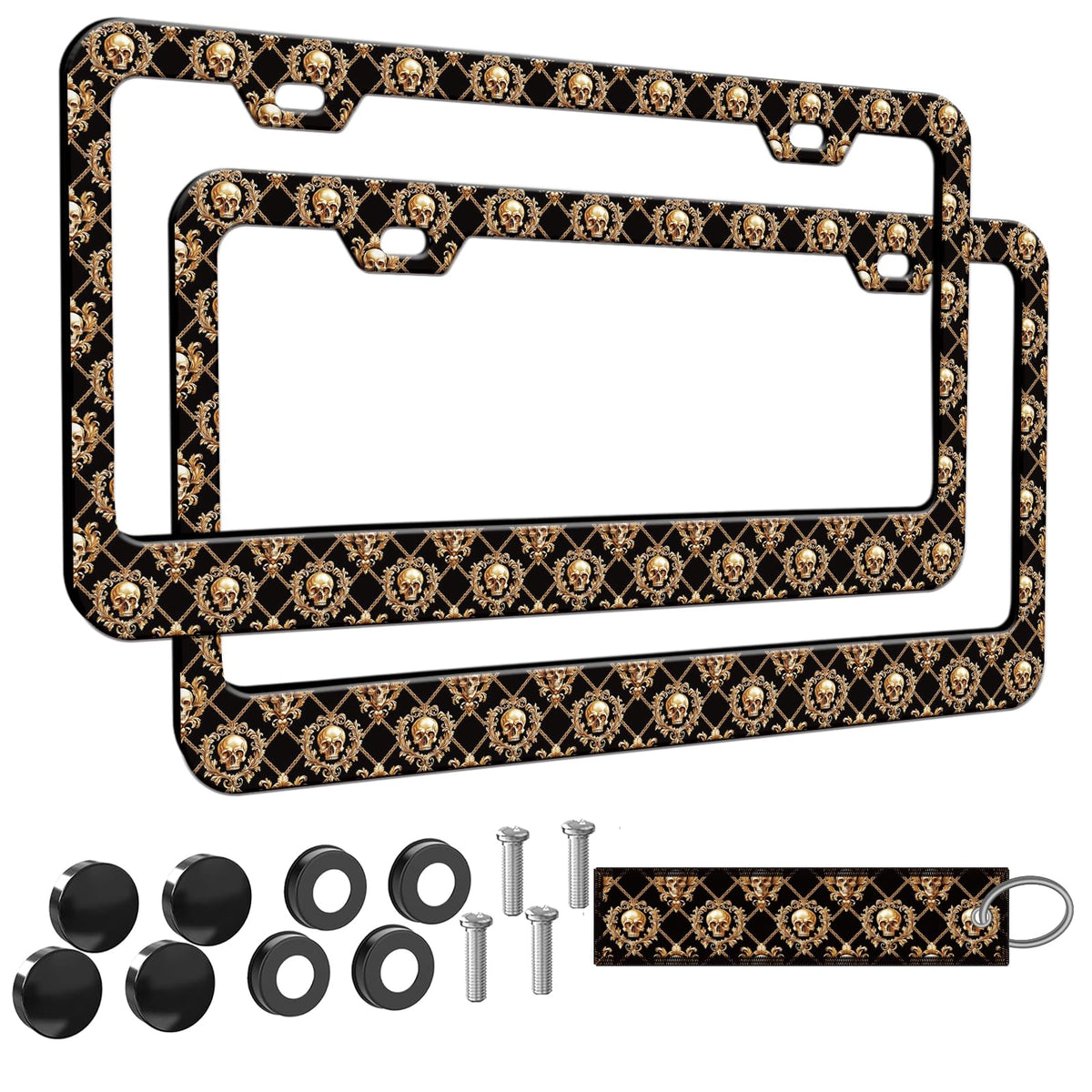 Gold Skull Baroque License Plate Frame for Women 2Pc Car Tag (for Gold Skull / 2 pack)