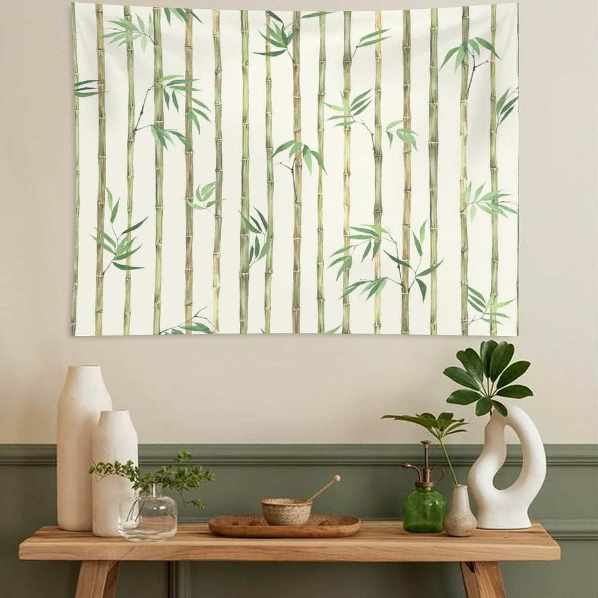 Bamboo Print Tapestry Wall Hanging Bamboo Tree Image Traditional Chinese Calligraphy Style Culture Theme Tapestries Home Decor for Living Room Bedroom Apartment Dorm 40"x60" (40"L x 60"W / Bamboo-3)