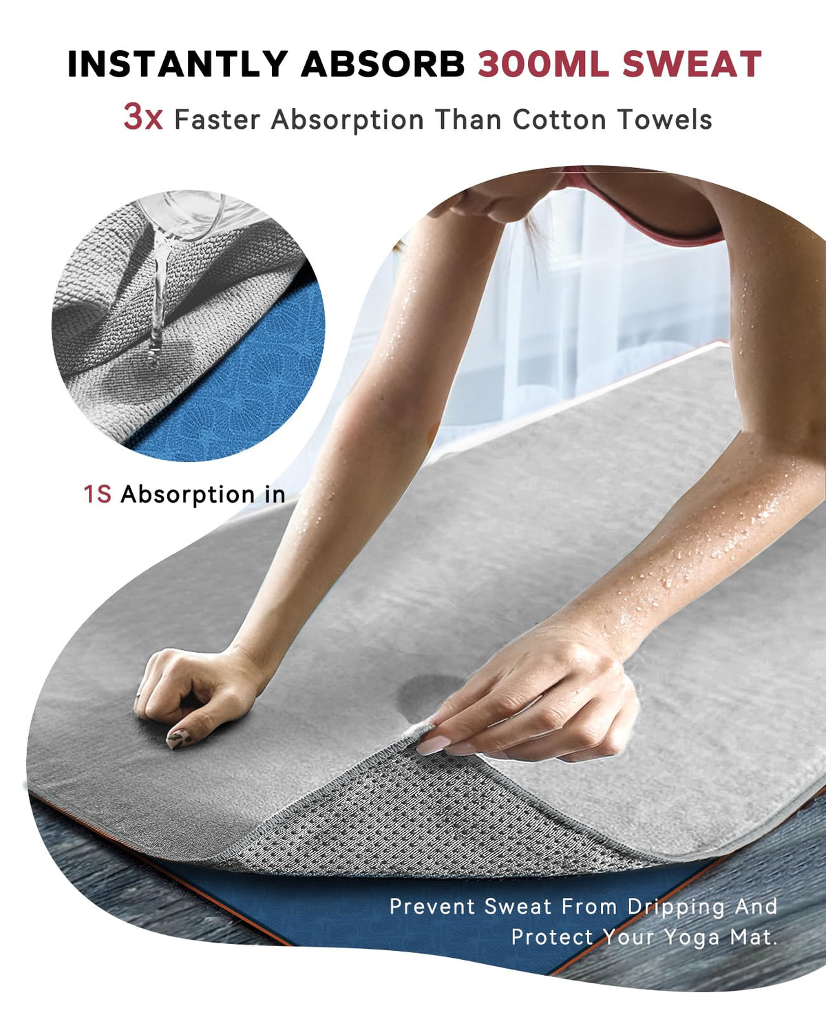 2 Pack Non Slip Yoga Mat Towel with Grip Dots (Grey (2 Pack))