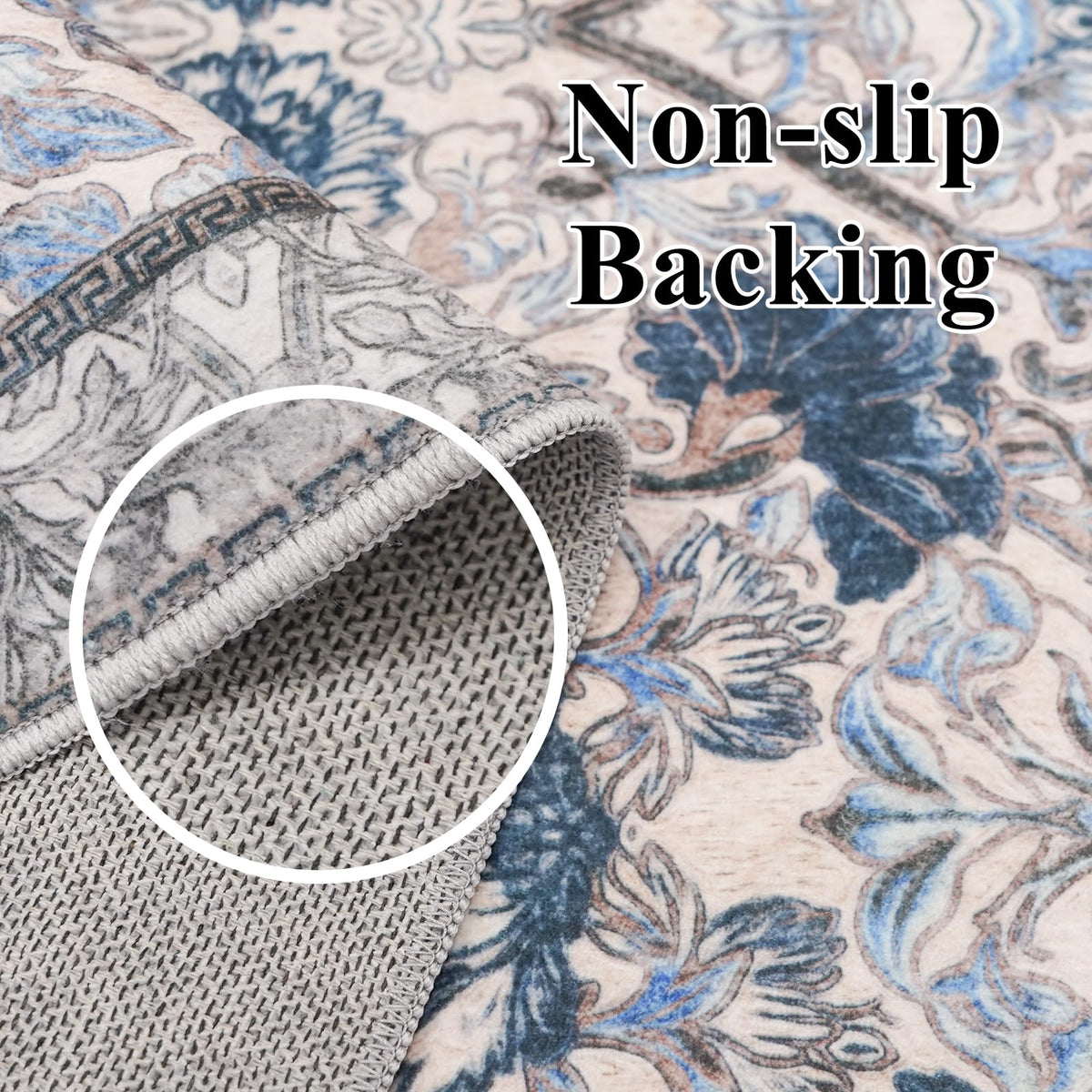 Floral 3x5 Area Rug Entryway (Blue/Cream / 3' x 5' (Rectangular))
