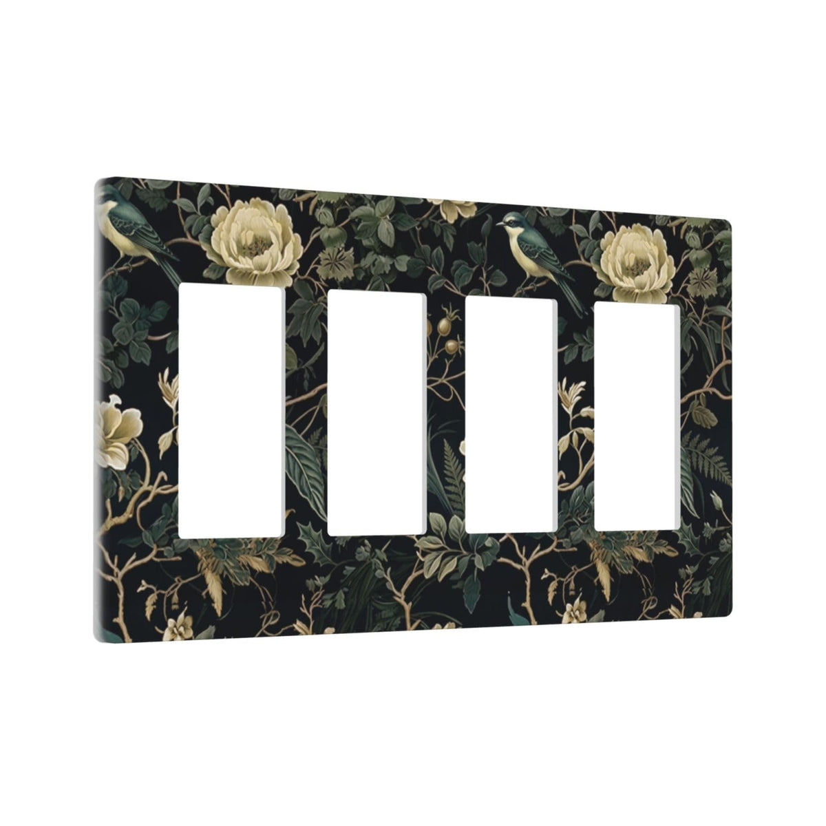 Spring Black Boho Floral Leaf 4 Gang Quad Rocker (Spring Black Boho Floral Leaf / 4 Gang Rocker Screwless)