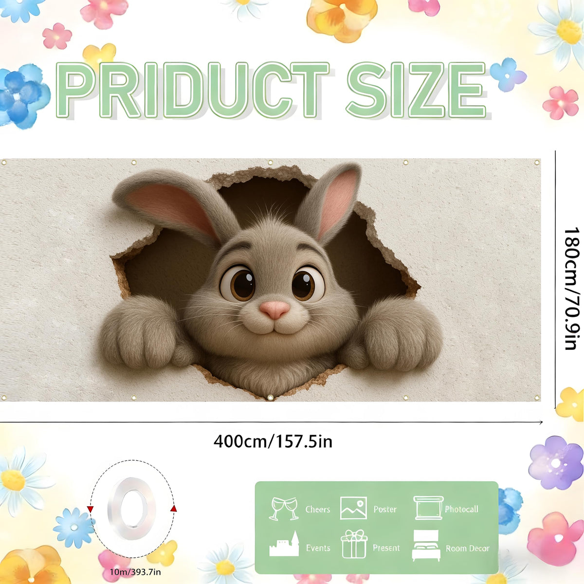 Garage Door Banner Cover 6x13 ft (Wall-Breaking Rabbit)