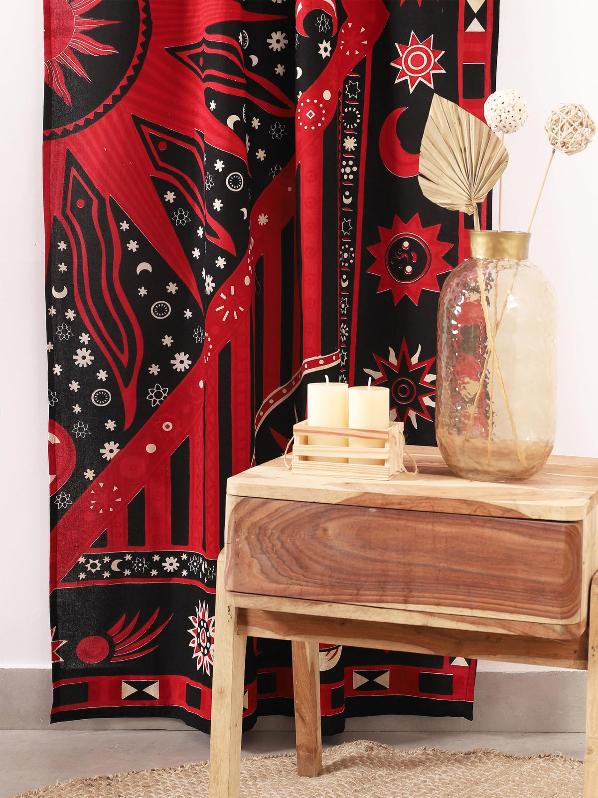 Red Burning Sun Hippie Mandala Curtains 83 Inch Length for Living Room Bedroom 2 Panels Set Light Filtering Semi Sheer Window Curtains 76 Inch Width Boho Farmhouse Drapes W76xL83 (83"W x 83"L (Pack of 2) / Red Black)