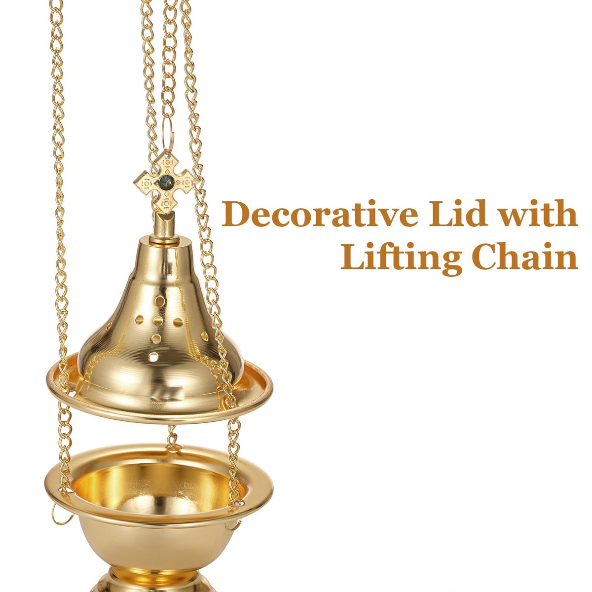 Vintage Hanging Charcoal Incense Resin Burner with Chain and Tongs (Gold)
