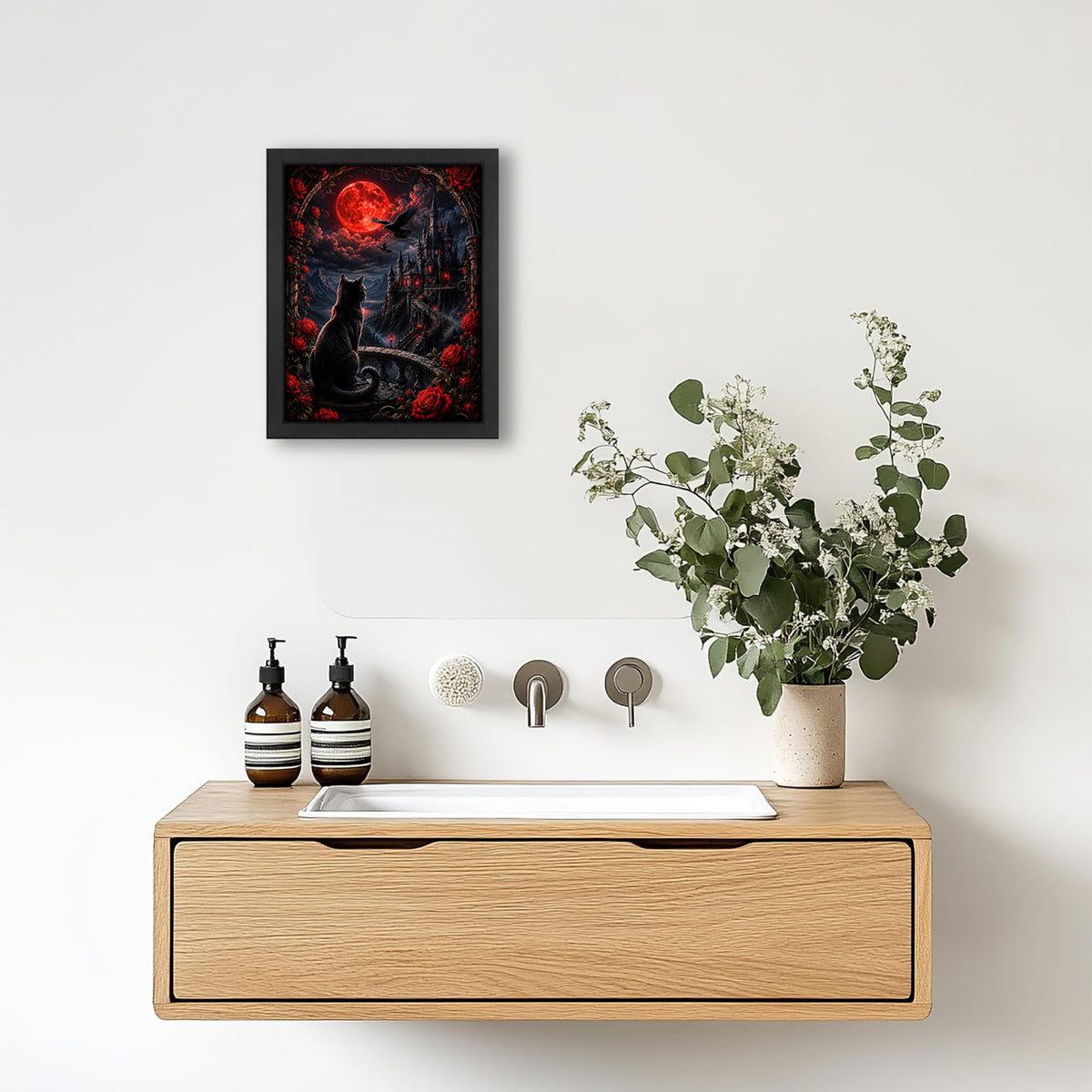 Gothic Black Cat Decor Wall Art (Wall Art Framed 43 / 16"L x 12"W)