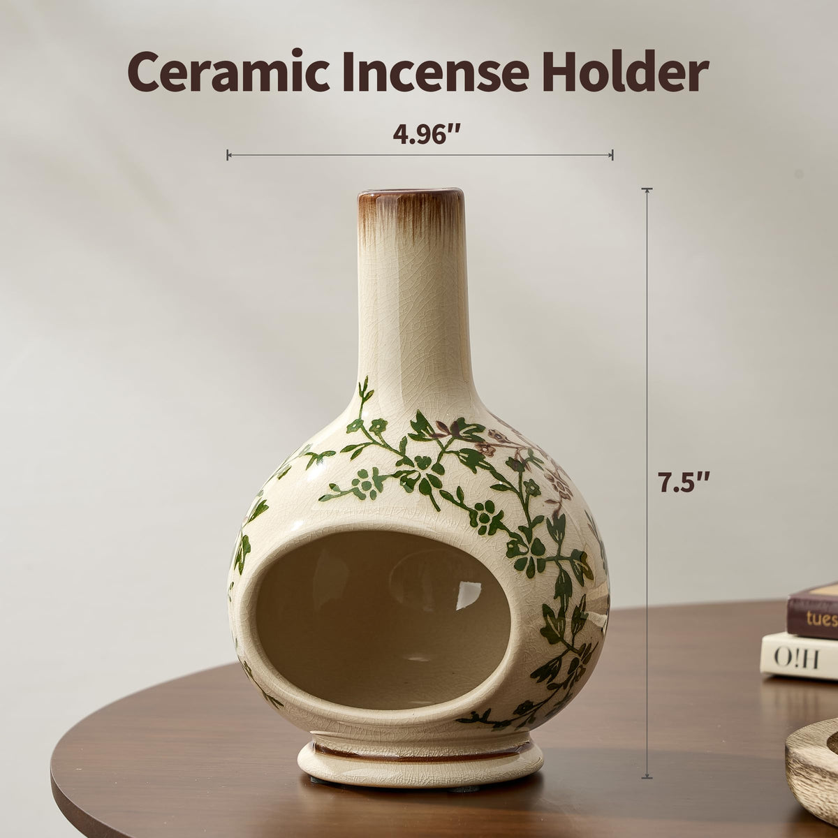 Handmade Ceramic Incense Holder (Green and Beige / 7.5 inches Tall)