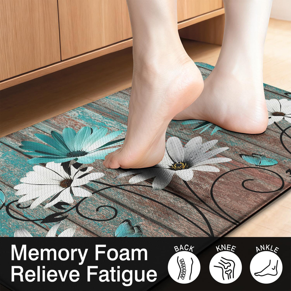 Anti Fatigue Farmhouse Kitchen Rugs Set of 2 (Farmhouse Blue)