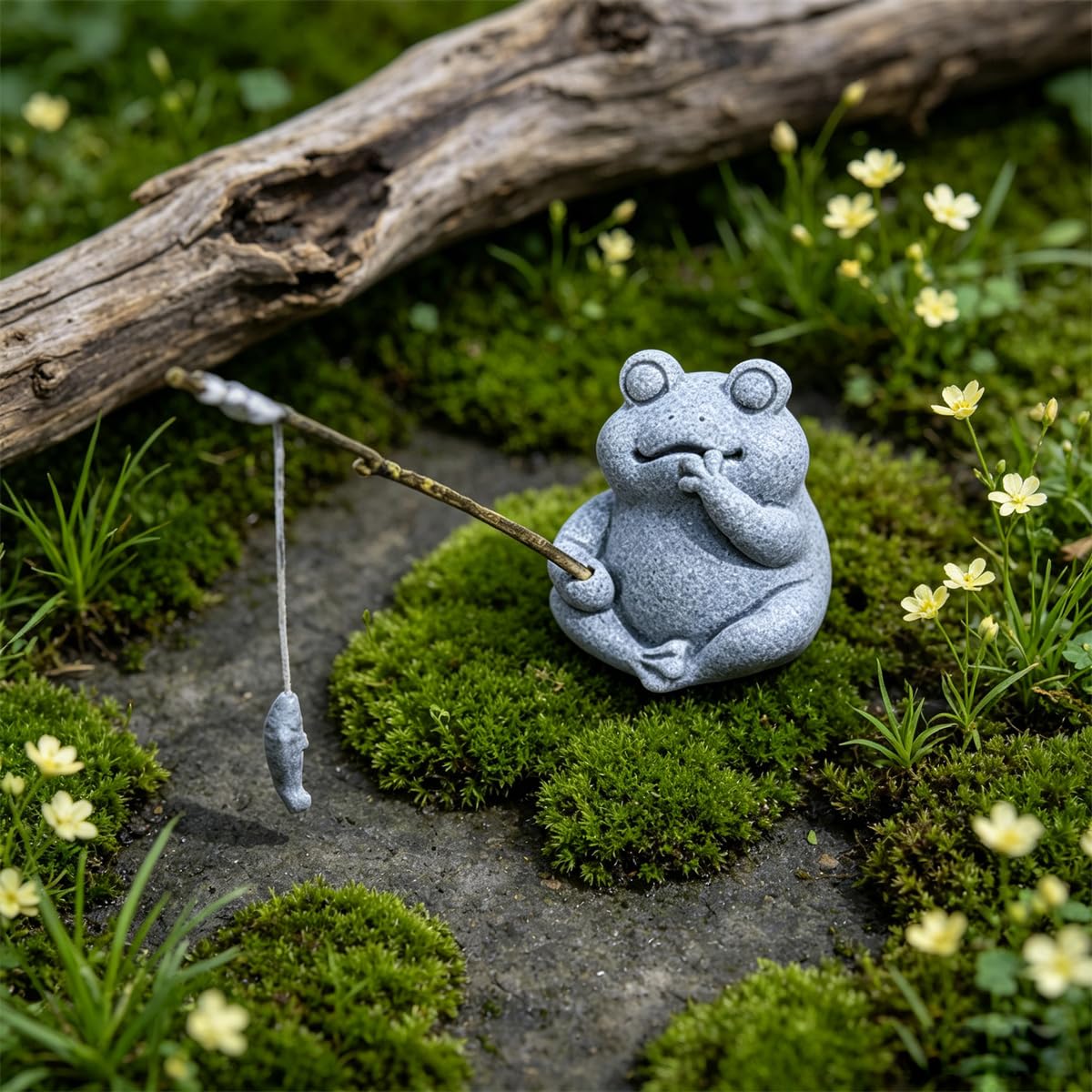 Cute Animal Fishing Statue Sandstone Sitting Fisherman Figurines