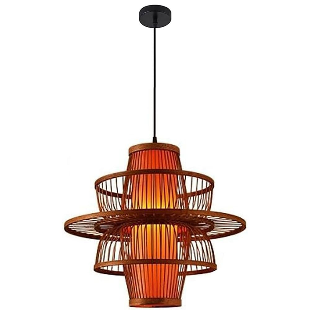 Japanese Retro Bamboo Pendant Light Vintage Zen Original Lighting Fixture Unique Large Lantern Ceiling Light Chandelier for High Ceiling Restaurant Cafe Corridor Teahouse Indoor Decor (45*40cm)