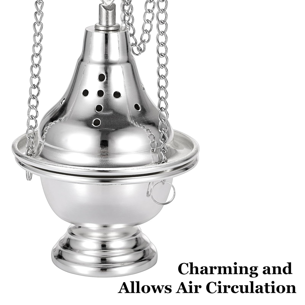 Vintage Hanging Charcoal Incense Resin Burner with Chain and Tongs (Silver)