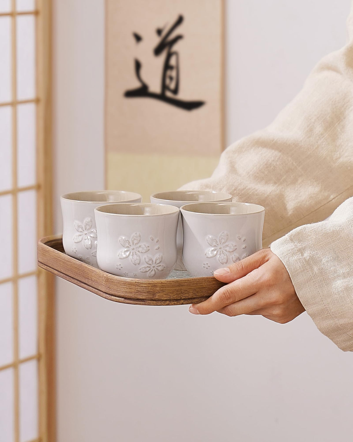 Japanese Tea Cups Set of 4 (08-White / 7oz)