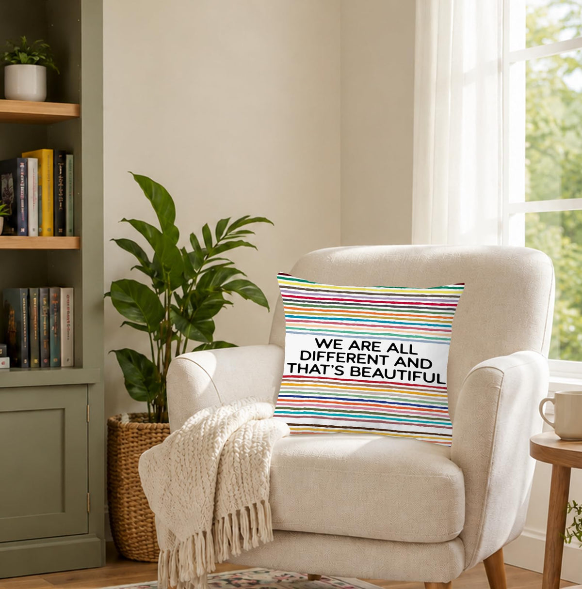 Rainbow Diversity Classroom Throw Pillow Cover 18x18 (Qt-bz-mental Health-rainbow Stripes)