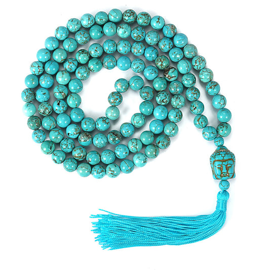 108 Mala Beads 8mm Natural Bracelet Healing Gemstone Yoga Meditation Hand Knotted Mala Prayer Bead Necklace (Natural Turquoise)