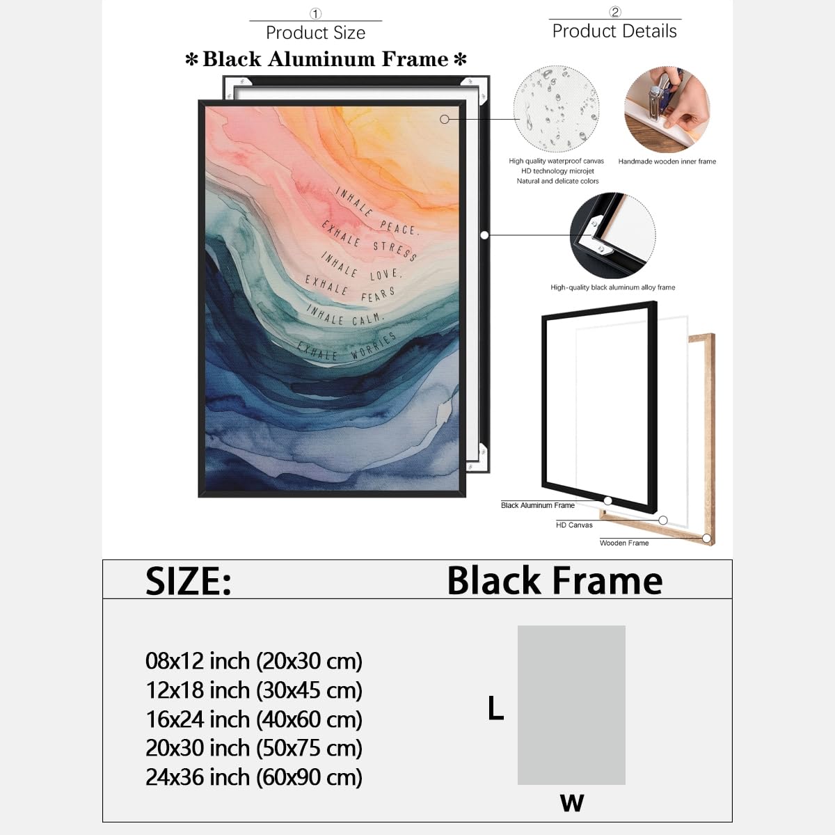 Office Wall Art Inhale Exhale Swirly Mental Health Posters Calming Corner Art Canvas Prints Wellness Breathe for Therapy Office Motivational Wall Decor 16x24inch black framed (style-1-black framed / 16"L x 24"W - Black Framed)
