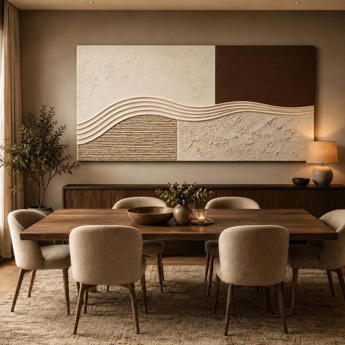 Oversize Neutral Abstract Wall Art Modern Japandi Style Picture Hallway Wall Decor Boho Beige Brown Geometric Canvas Painting Minimalist Textured Poster Artwork for Living Room Kitchen Decorations 30x60” (60"L x 30"W / Brown Neutral)