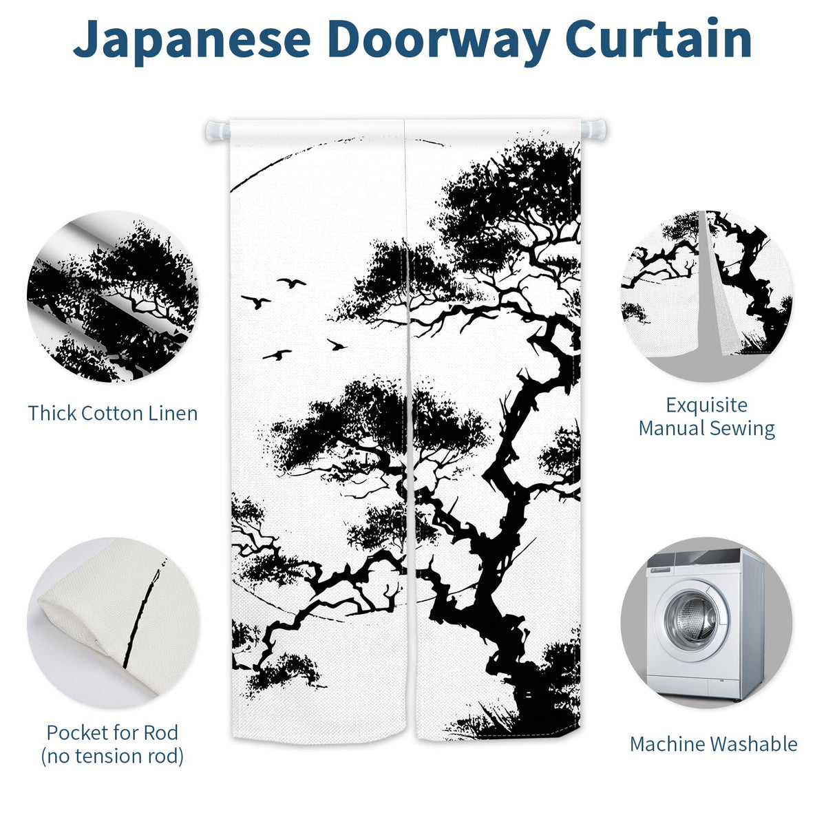 Japanese Noren Doorway Curtain (Black01)