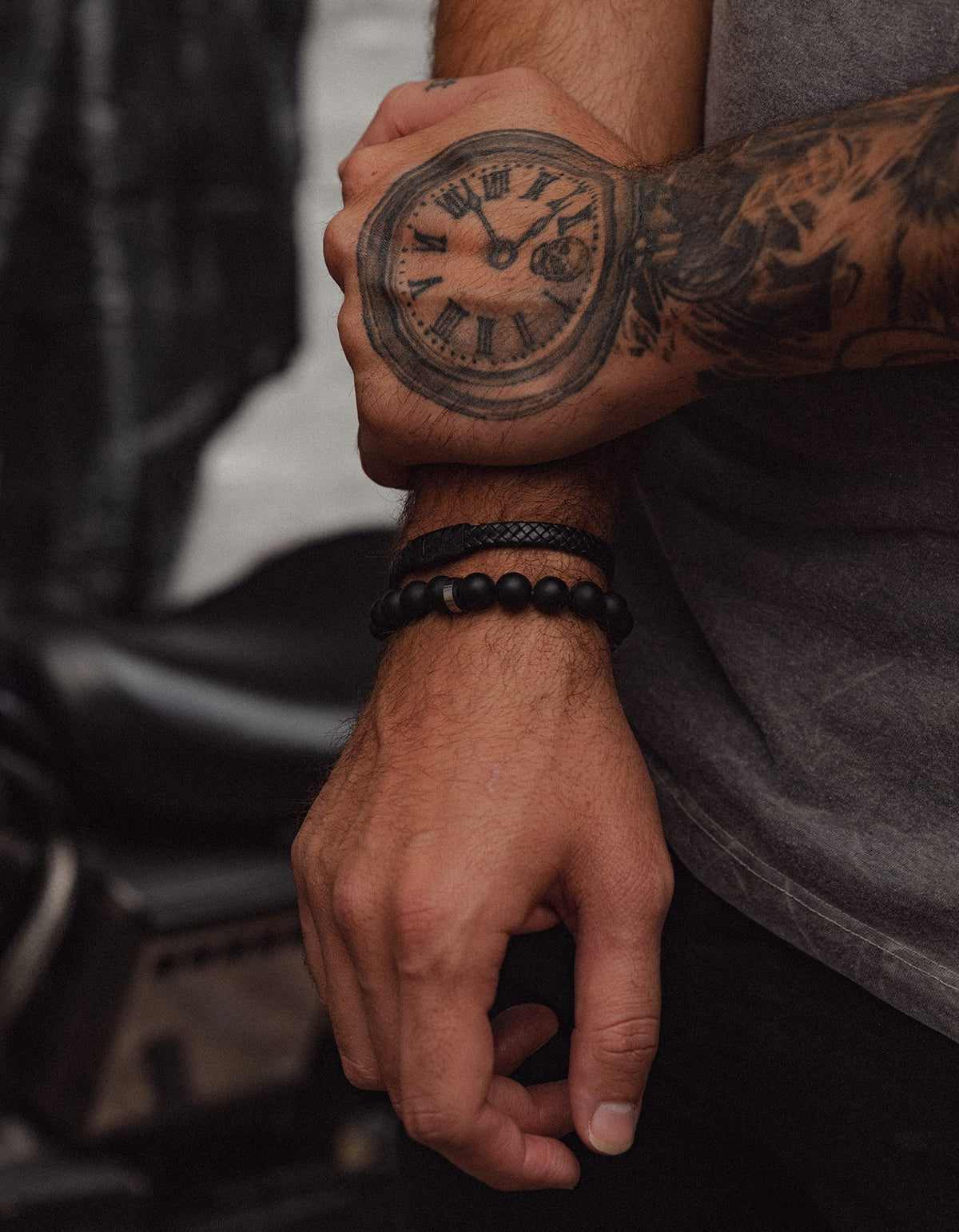 Andalus Men's Matte Black Solid Onyx Beaded Bracelet (10mm Silver / Large)