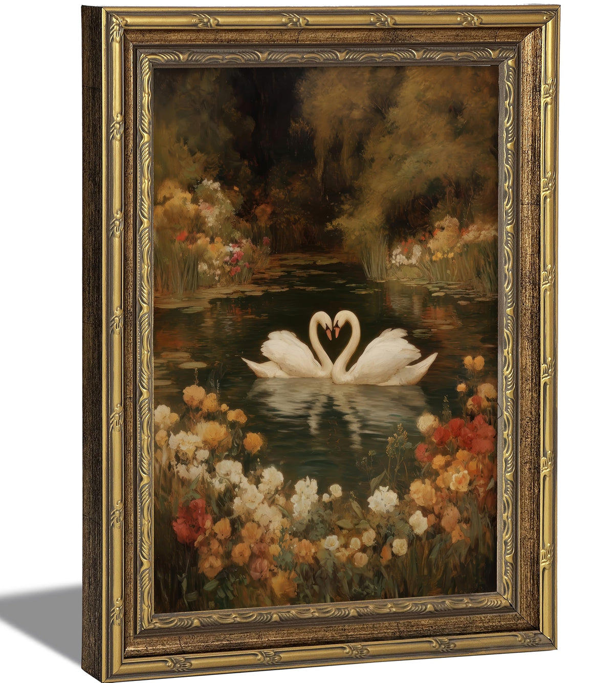 Vintage Gold Framed Swan Wall Art (swan / 24"L x 16"W)