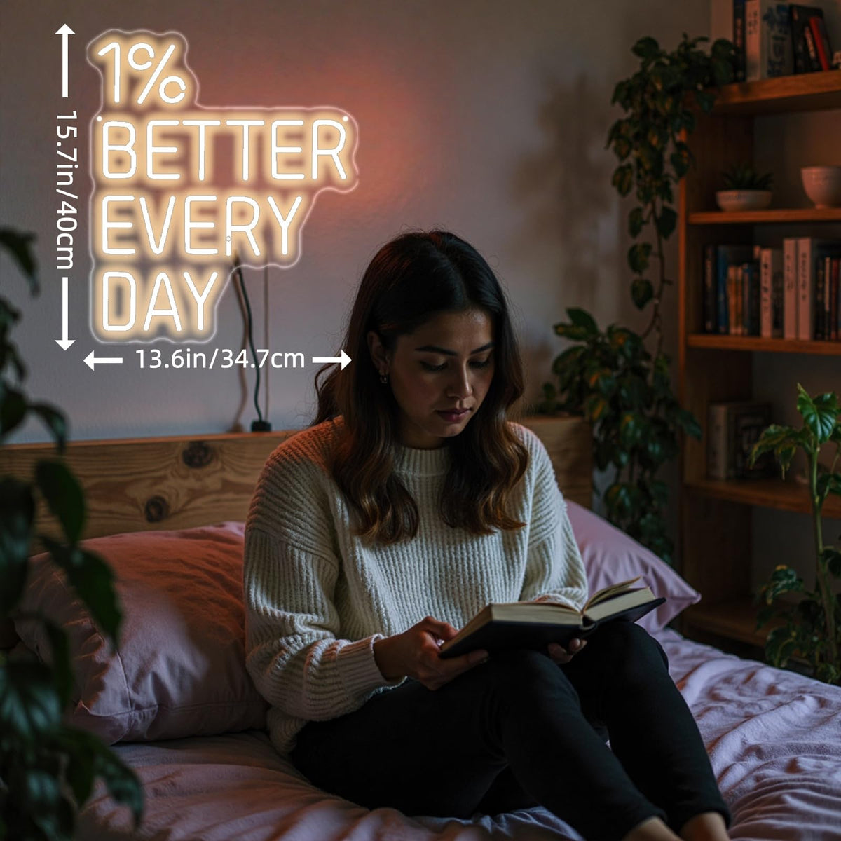 1% Better Every Day Neon Sign Inspirational Cite Gym Wall Decor (1% better every day)
