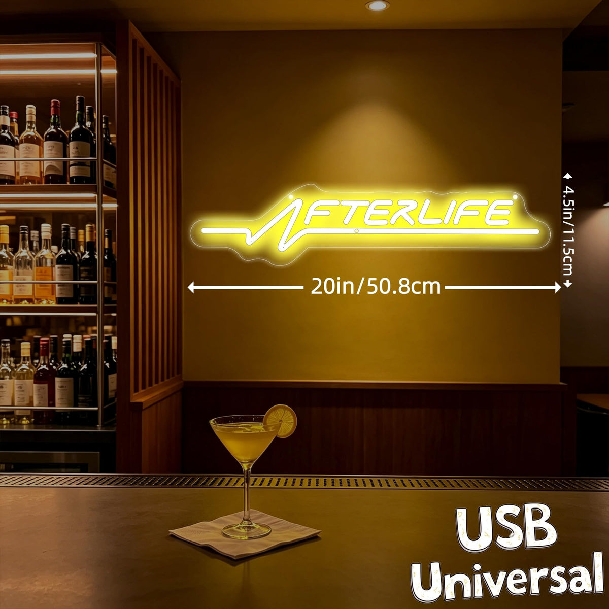 Futuristic Cyberpunk Neon Sign Game Room LED Wall Decor Man Cave (Afterlife-Yellow)