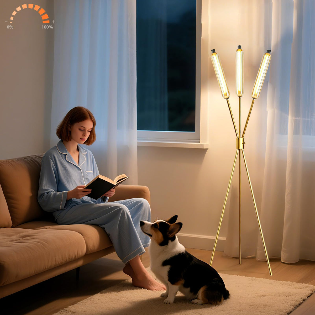 LED Tripod Floor Lamps for Living Room (Gold-111A)