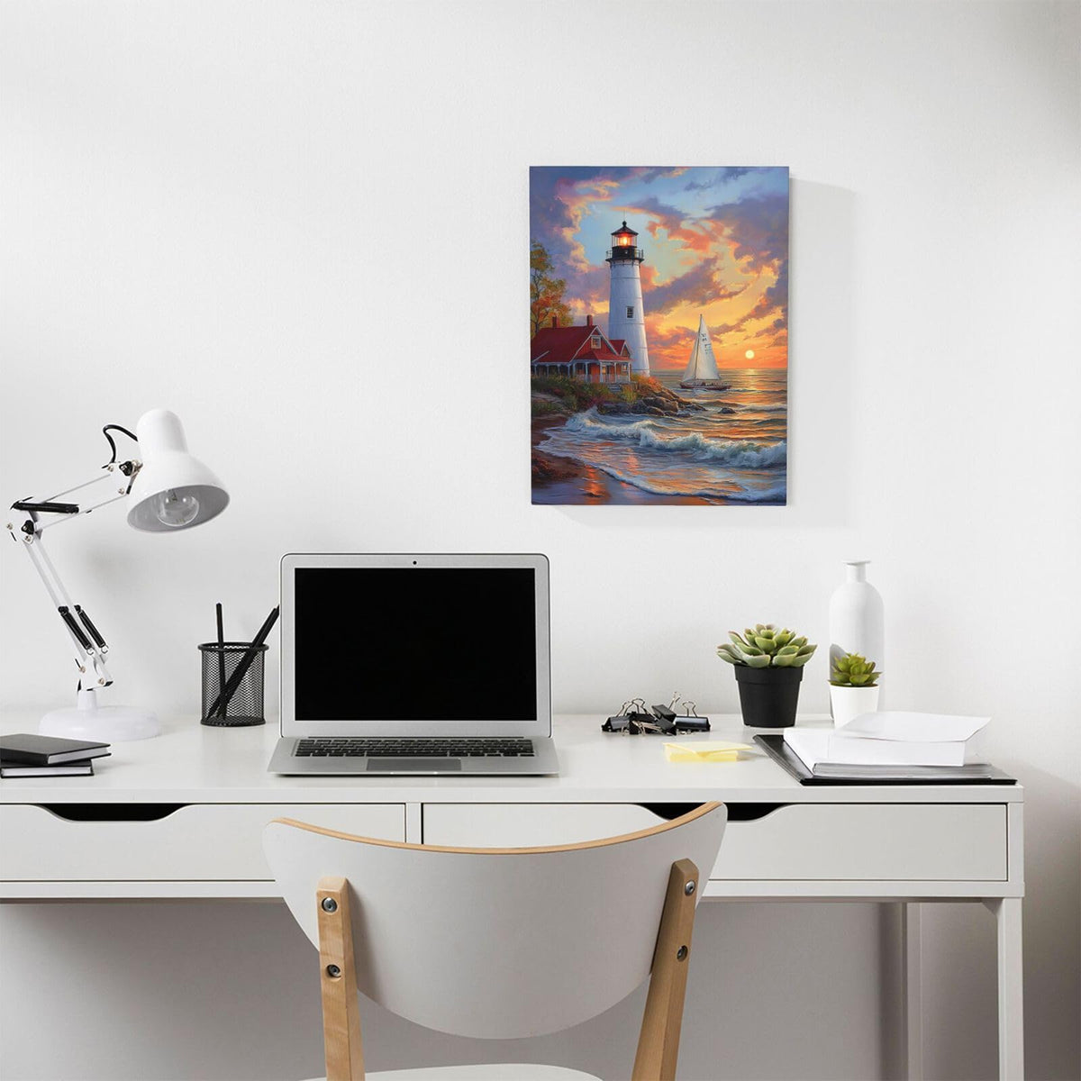 Lighthouse Canvas Wall Art Coastal Beach Modern ArtWork 16" x 24" (Lighthouse / 24"L x 16"W)