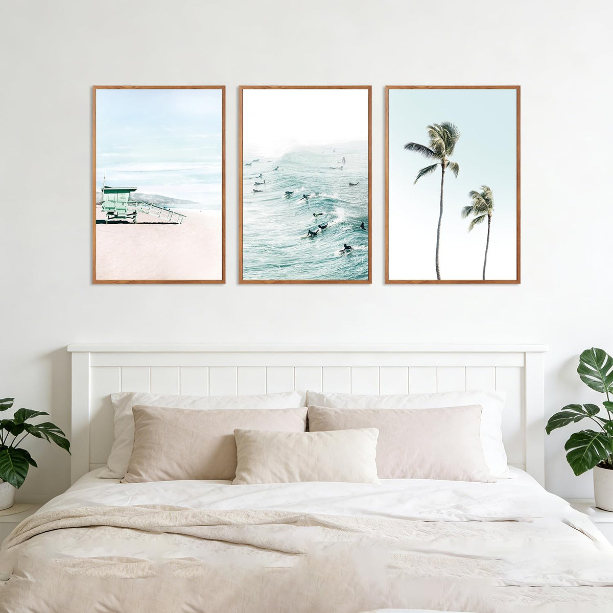 Coastal Beach Framed Wall Art Tropical Palm Tree Ocean Surfing Decor (Ocean / 16"L x 24"W)