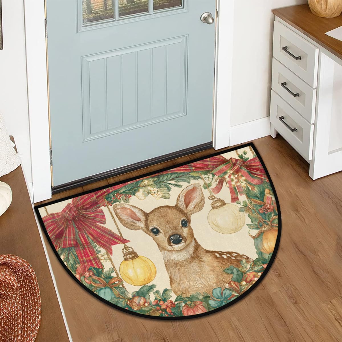 Christmas Retro Deer Half Round Door Mat (B-7)