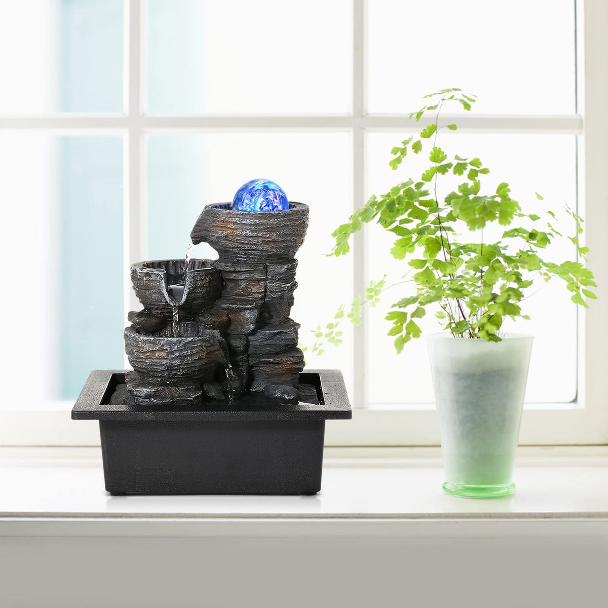 Water Fountain Indoor Tabletop Waterfall Fountain with LED (Style 1)