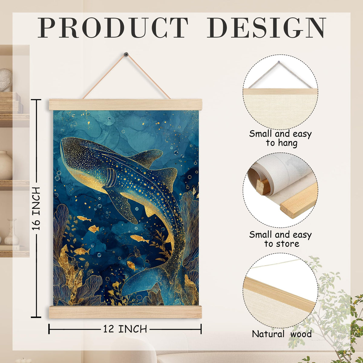 Blue and Gold Whale Shark Wall Art Decor (Blue and Gold Whale Shark Wall Art)