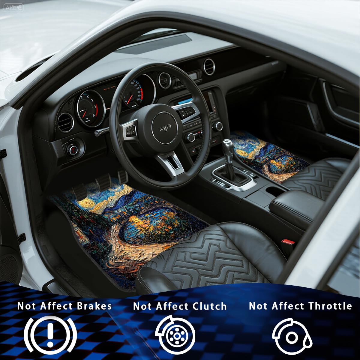 Abstract Car Floor Mats Set of 4 Star Night Oil Painting Vintage Texture Automotive Car Floor Carpets Non (26.8"L x 17.3"W x 0.4"Th / Abstract)