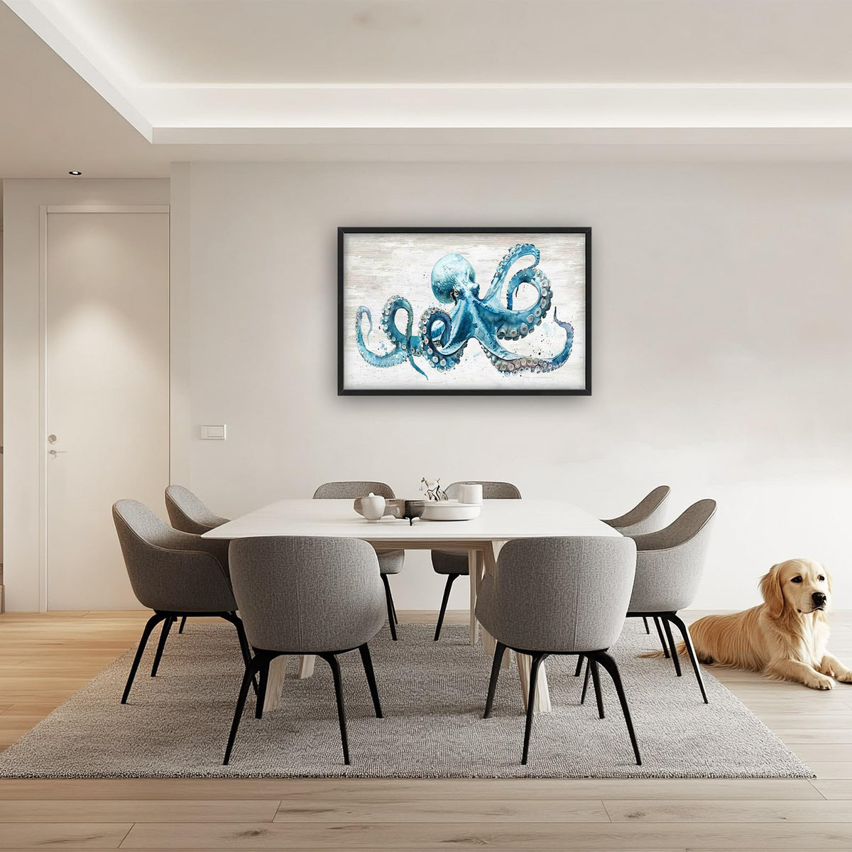 Octopus Large Wall Art Ocean Sea Nautical Pictures Rustic Blue Octopus Animal Wall Decor Canvas Print Painting Artwork for Bathroom Living Room Bedroom 36L x 24W (Octopus / 36"L x 24"W)