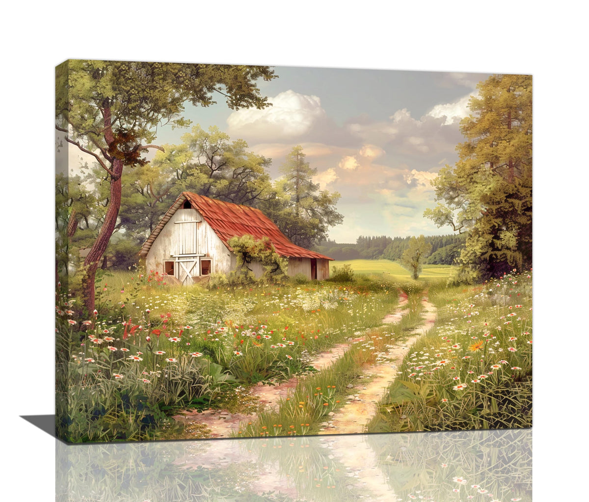 Vintage Wall Art Country Barn Landscape Pictures Wall Decor Rustic Farmhouse Nature Canvas Painting Home Modern Artwork Decorations Framed for Living Room Bedroom Bathroom Office 20 x 16 inch (20"L x 16"W / Country)